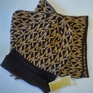MICHAEL MICHAEL KORS Initial Logo Brown Scarf & Beanie Set NWT